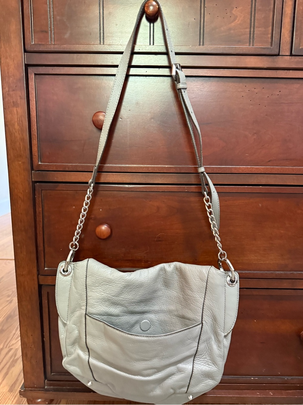 orYANY Light Gray Leather Shoulder Bag with Tassel Details - Picture 2 of 4